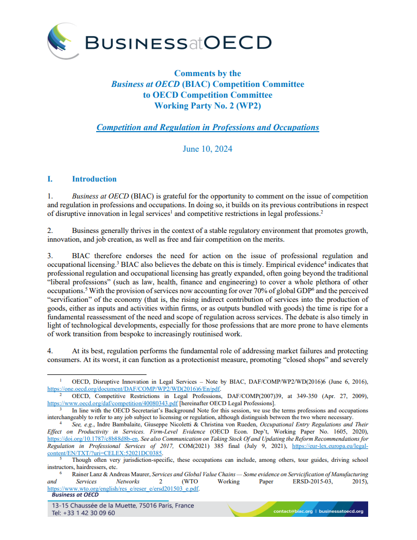 competition and regulation in professions and occupations