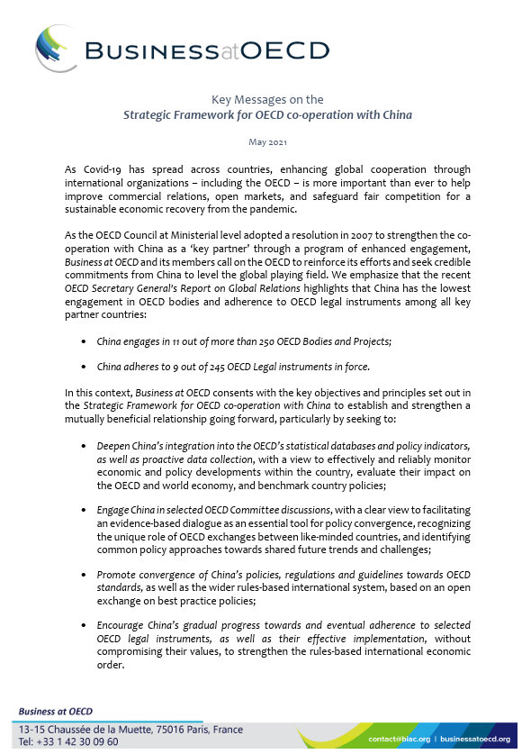 Key Messages on the Strategic Framework for the OECD and China