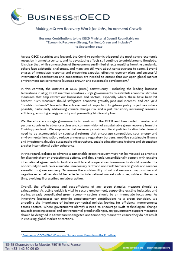 Making a green recovery work for jobs 2020